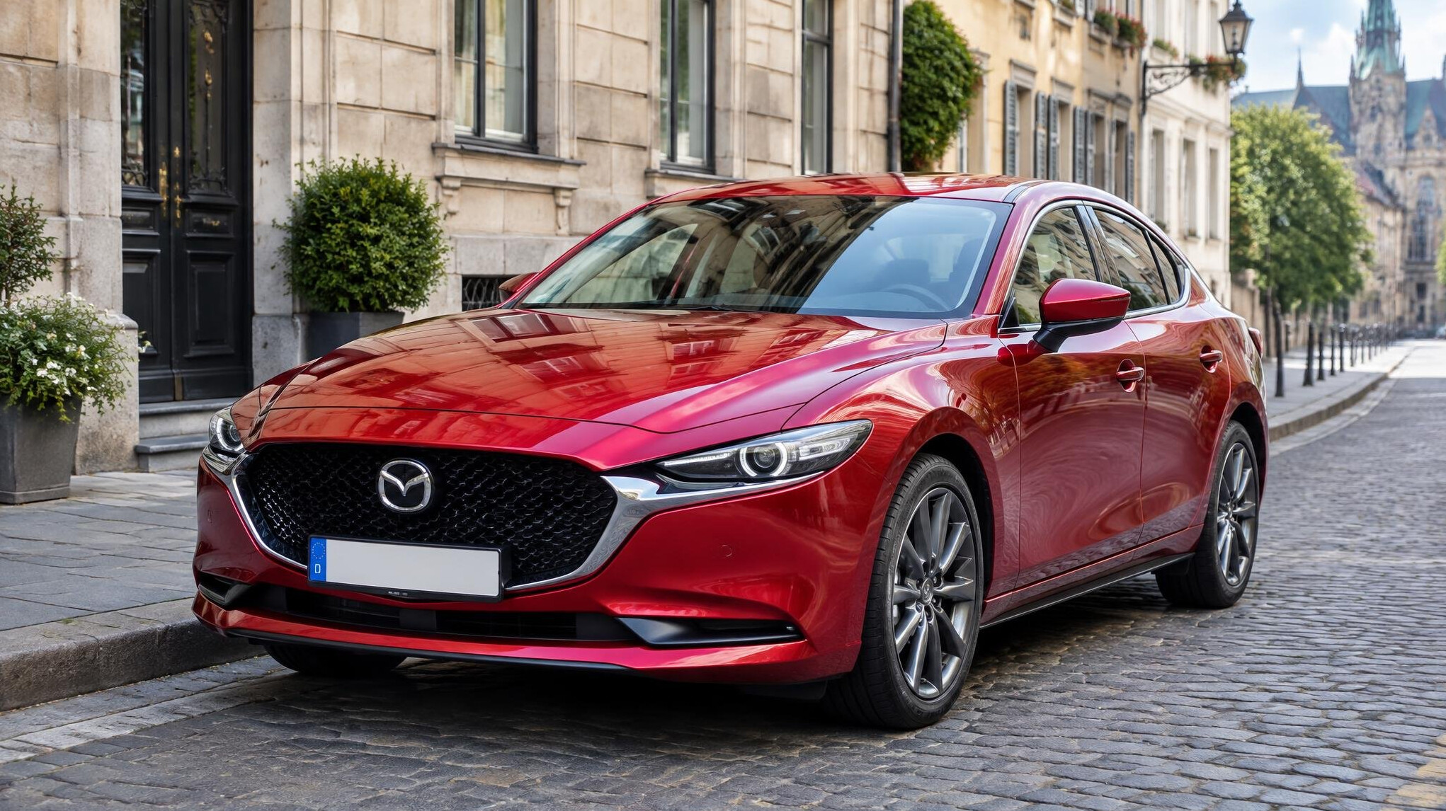 Red sports car parked on a street